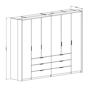 Armoire VALDORA 6 portes avec LED et 6 tiroirs chêne foncé et beige 274 cm
