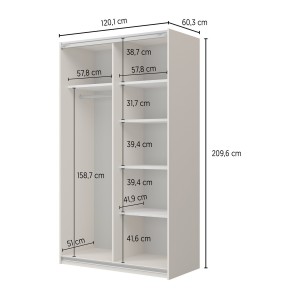 Armoire VERTIS 2 portes coulissantes cachemire avec fermeture silencieuse 120 cm