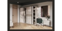 Armoire VERTIS 3 portes coulissantes cachemire et beige 270 cm design graphique