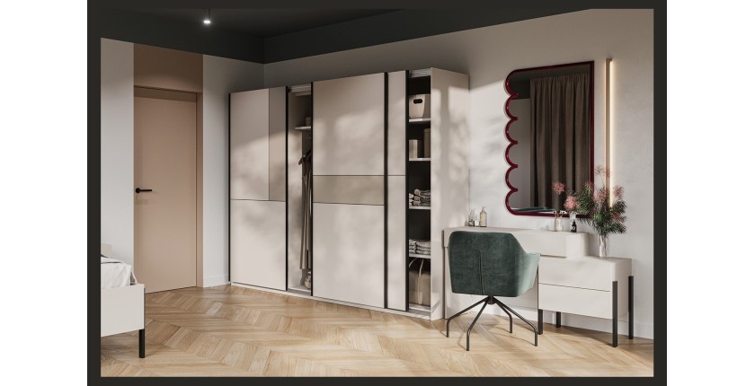 Armoire VERTIS 3 portes coulissantes cachemire et beige 270 cm design graphique