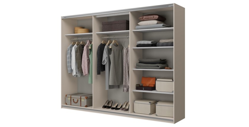 Armoire VERTIS 3 portes coulissantes cachemire et beige 270 cm design graphique