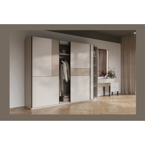 Armoire VERTIS 3 portes coulissantes cachemire et beige 270 cm design graphique