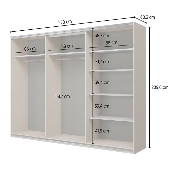 Schrank VERTIS 3 Schiebetüren Kaschmir und Beige 270 cm Grafikdesign