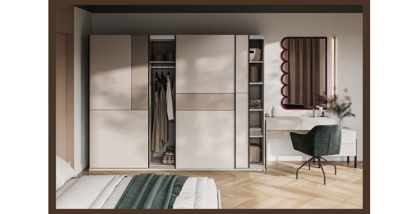 Armoire VERTIS 3 portes coulissantes cachemire et beige 270 cm design graphique