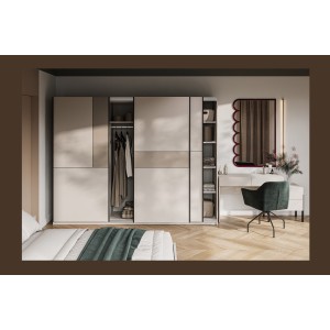 Armoire VERTIS 3 portes coulissantes cachemire et beige 270 cm design graphique