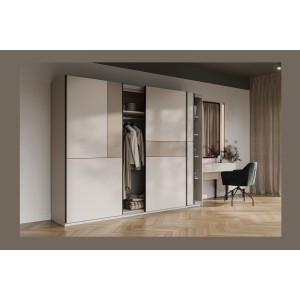 Armoire VERTIS 3 portes coulissantes cachemire et beige 270 cm design graphique