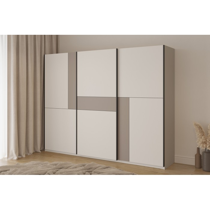 Schrank VERTIS 3 Schiebetüren Kaschmir und Beige 270 cm Grafikdesign