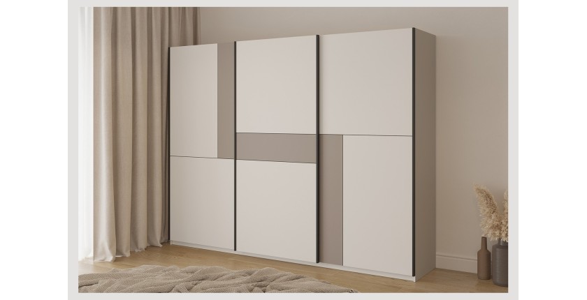Armoire VERTIS 3 portes coulissantes cachemire et beige 270 cm design graphique