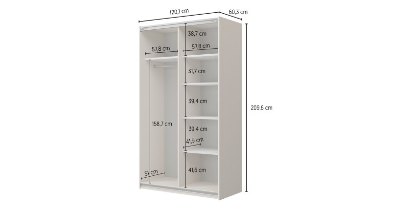 Armoire VERTIS 2 portes coulissantes cachemire avec fermeture silencieuse 120 cm