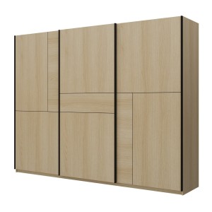 Armoire VERTIS 3 portes coulissantes chêne clair et noir avec fermeture silencieuse 270 cm