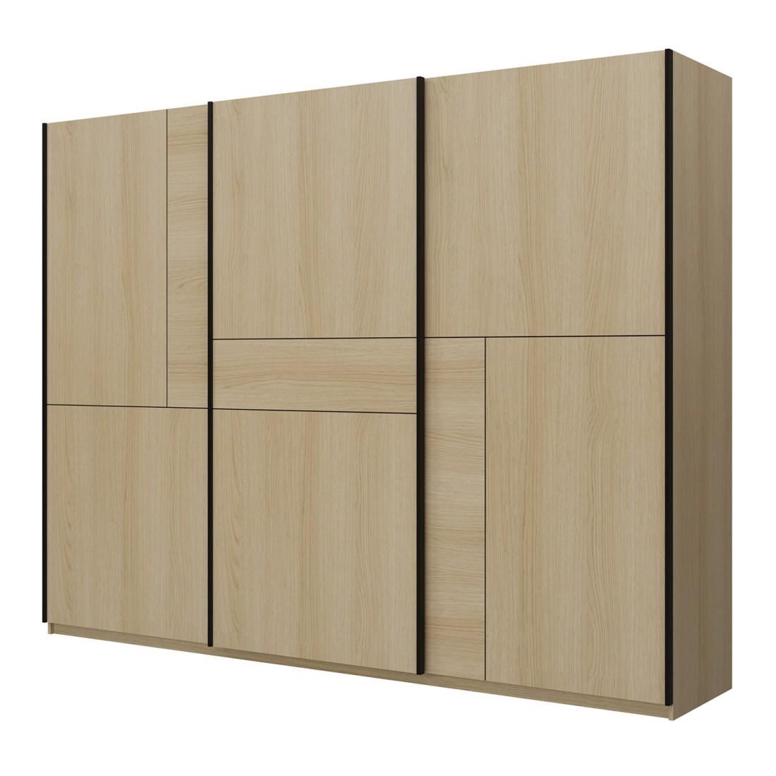 Armoire VERTIS 3 portes coulissantes chêne clair et noir avec fermeture silencieuse 270 cm