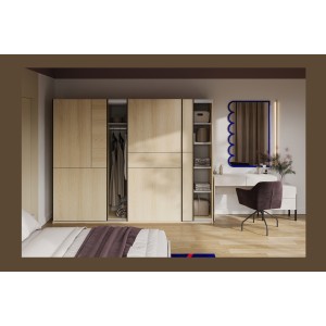 Armoire VERTIS 3 portes coulissantes chêne clair et noir avec fermeture silencieuse 270 cm