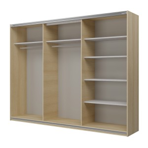 Armoire VERTIS 3 portes coulissantes chêne clair et noir avec fermeture silencieuse 270 cm