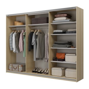 Armoire VERTIS 3 portes coulissantes chêne clair et noir avec fermeture silencieuse 270 cm