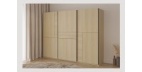 Armoire VERTIS 3 portes coulissantes chêne clair et noir avec fermeture silencieuse 270 cm