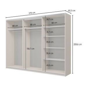 Armoire VERTIS 3 portes coulissantes chêne clair et noir avec fermeture silencieuse 270 cm