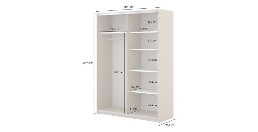 Armoire MONVIA 2 portes coulissantes cachemire avec fermeture silencieuse 150 cm