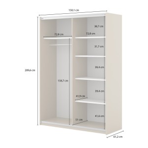 Armoire MONVIA 2 portes coulissantes cachemire avec fermeture silencieuse 150 cm
