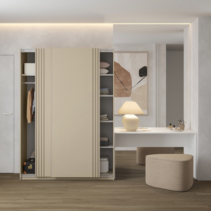 Schrank MONVIA mit 2 schiebetüren in Kaschmirfarbe und leiser Schließfunktion, 150 cm