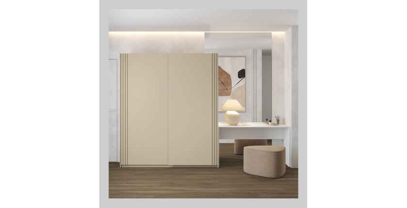 Armoire MONVIA 2 portes coulissantes cachemire avec fermeture silencieuse 180 cm
