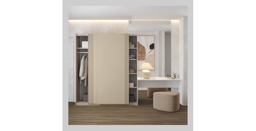 Armoire MONVIA 2 portes coulissantes cachemire avec fermeture silencieuse 180 cm