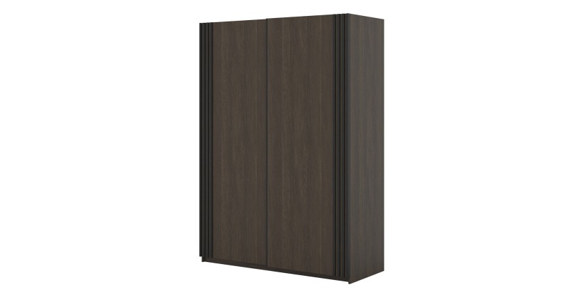 Armoire MONVIA 2 portes coulissantes chêne foncé et noir avec fermeture silencieuse 150 cm