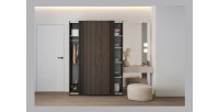 Armoire MONVIA 2 portes coulissantes chêne foncé et noir avec fermeture silencieuse 150 cm