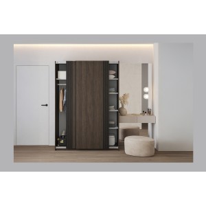 Armoire MONVIA 2 portes coulissantes chêne foncé et noir avec fermeture silencieuse 150 cm