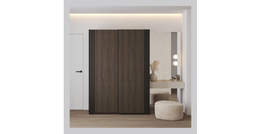 Armoire MONVIA 2 portes coulissantes chêne foncé et noir avec fermeture silencieuse 150 cm