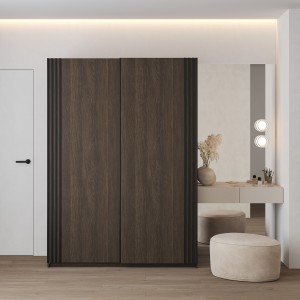 Armoire MONVIA 2 portes coulissantes chêne foncé et noir avec fermeture silencieuse 150 cm