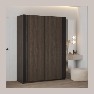 Armoire MONVIA 2 portes coulissantes chêne foncé et noir avec fermeture silencieuse 150 cm