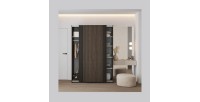Armoire MONVIA 2 portes coulissantes chêne foncé et noir avec fermeture silencieuse 150 cm