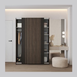 Armoire MONVIA 2 portes coulissantes chêne foncé et noir avec fermeture silencieuse 150 cm