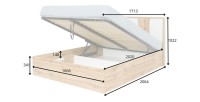 Lit coffre WOOD 160x200cm ouvert avec dimensions