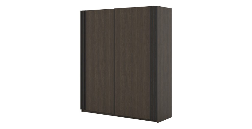 Armoire MONVIA 2 portes coulissantes chêne foncé et noir avec fermeture silencieuse 180 cm
