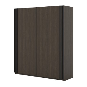 Armoire MONVIA 2 portes coulissantes chêne foncé et noir avec fermeture silencieuse 180 cm