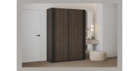 Armoire MONVIA 2 portes coulissantes chêne foncé et noir avec fermeture silencieuse 180 cm