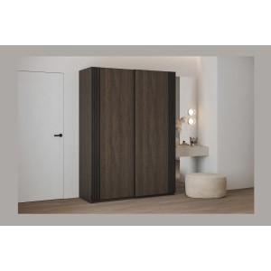 Armoire MONVIA 2 portes coulissantes chêne foncé et noir avec fermeture silencieuse 180 cm