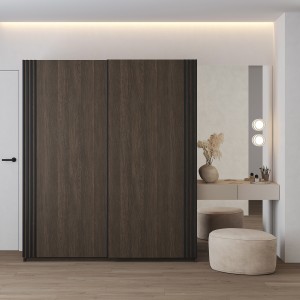 Armoire MONVIA 2 portes coulissantes chêne foncé et noir avec fermeture silencieuse 180 cm