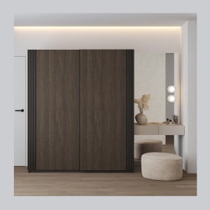 Armoire MONVIA 2 portes coulissantes chêne foncé et noir avec fermeture silencieuse 180 cm