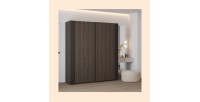 Armoire MONVIA 2 portes coulissantes chêne foncé et noir avec fermeture silencieuse 180 cm