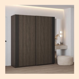 Armoire MONVIA 2 portes coulissantes chêne foncé et noir avec fermeture silencieuse 180 cm