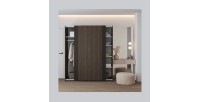 Armoire MONVIA 2 portes coulissantes chêne foncé et noir avec fermeture silencieuse 180 cm