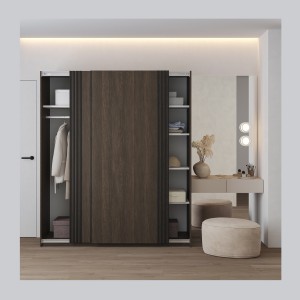 Armoire MONVIA 2 portes coulissantes chêne foncé et noir avec fermeture silencieuse 180 cm