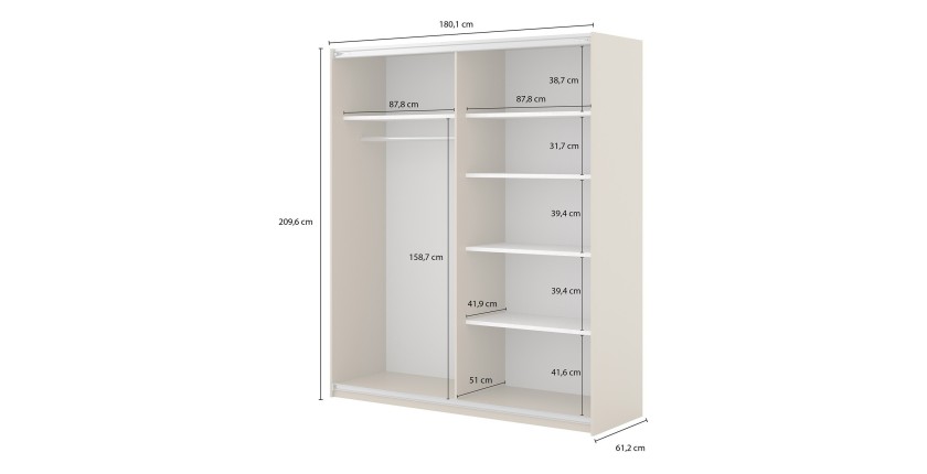 Armoire MONVIA 2 portes coulissantes chêne foncé et noir avec fermeture silencieuse 180 cm