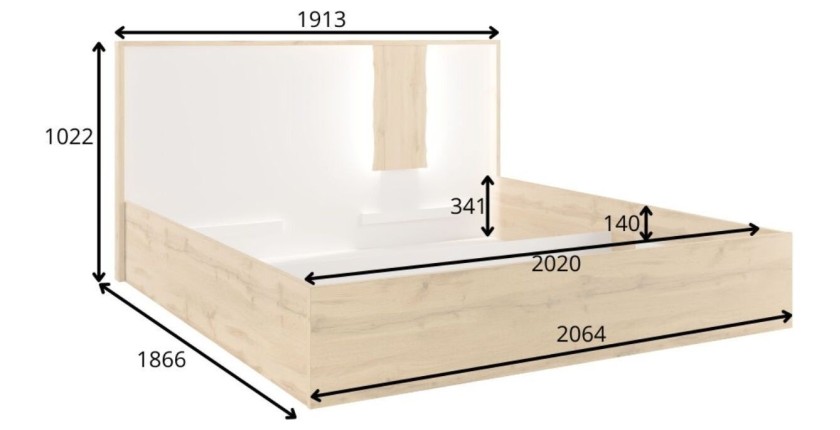 copy of Pack letto 160x200 con LED + 2 comodini WOOD colore bianco e rovere