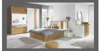 copy of Pack letto 160x200 con LED + 2 comodini WOOD colore bianco e rovere