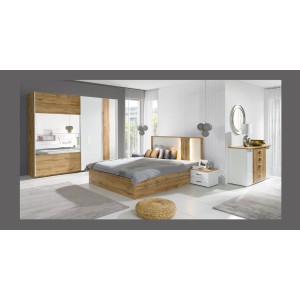 copy of Pack letto 160x200 con LED + 2 comodini WOOD colore bianco e rovere