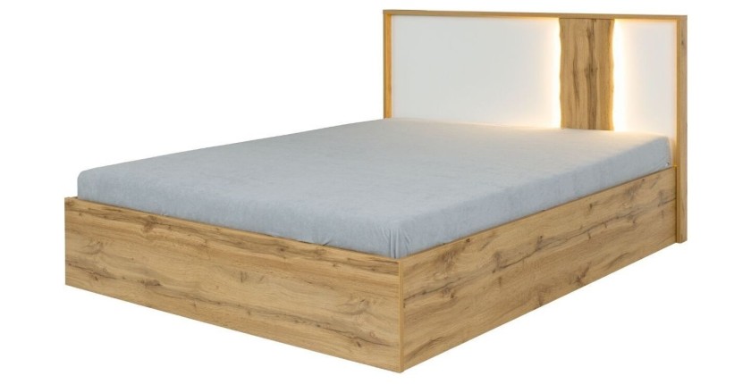 copy of Pack letto 160x200 con LED + 2 comodini WOOD colore bianco e rovere