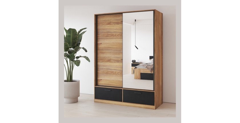 Armoire EOS 2 portes coulissantes avec miroir et fermeture silencieuse 150 cm